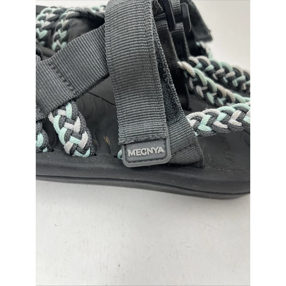 MEGNYA Women's Braided Strap Comfort Sandals Black Aqua Gray Size 7